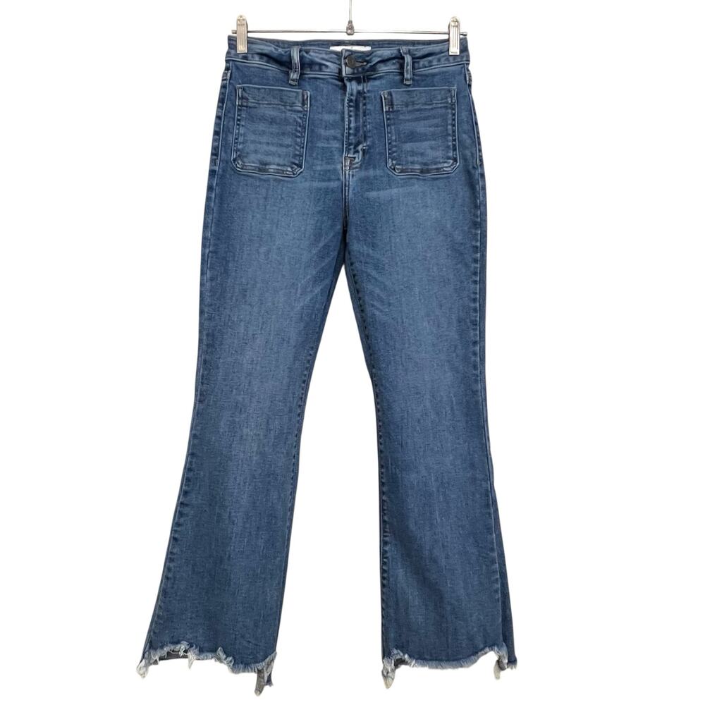 Women's Blue Boot Cut Jeans with Frayed Hem
